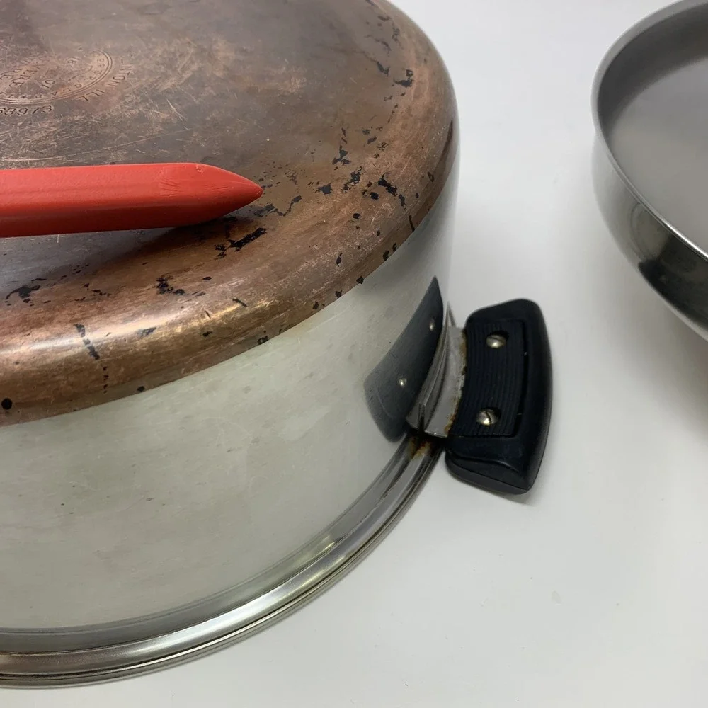 Pre 1968 Revere Ware 1801 Copper Bottom 6 Quart Stock Pot/ Dutch Oven w Dome Lid